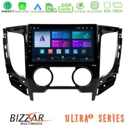 Bizzar Ultra Series Mitsubishi L200 2016-> & Fiat Fullback (Manual A/C) 8core Android13 8+128GB Navigation Multimedia Tablet 9"