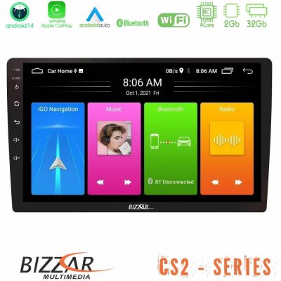 Bizzar CS2 Series 4Core Android 14 2+32GB Navigation Multimedia Tablet 10" Με Carplay & Android Auto