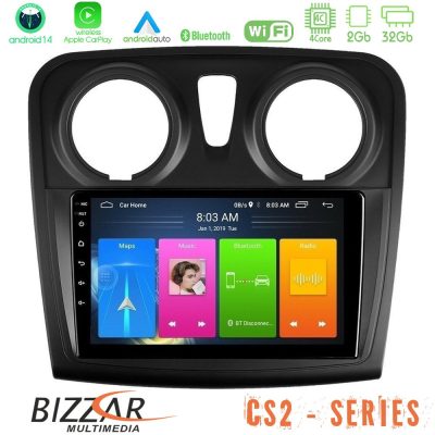 Bizzar CS2 Series 4Core Android14 2+32GB Dacia Sandero/Dokker 2014-2020 Navigation Multimedia Tablet 9" Με Carplay & Android Auto