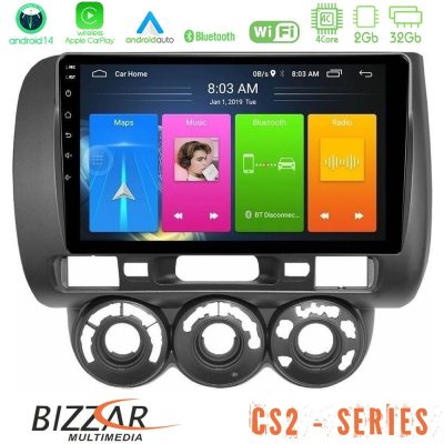 Bizzar CS2 Series 4Core Android14 2+32GB Honda Jazz 2002-2008 (Manual A/C) Navigation Multimedia Tablet 9" Με Carplay & Android Auto