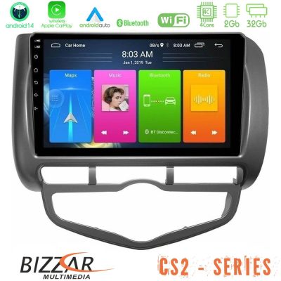 Bizzar CS2 Series 4Core Android14 2+32GB Honda Jazz 2002-2008 (Auto A/C) Navigation Multimedia Tablet 9" Με Carplay & Android Auto