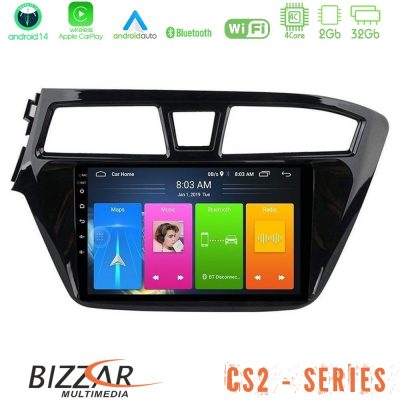 Bizzar CS2 Series 4Core Android14 2+32GB Hyundai i20 2014-2018 Navigation Multimedia Tablet 9" Με Carplay & Android Auto