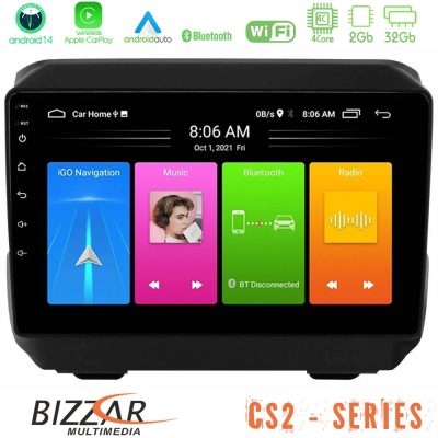 Bizzar CS2 Series 4Core Android14 2+32GB Jeep Wrangler 2018-> Navigation Multimedia Tablet 9" Με Carplay & Android Auto