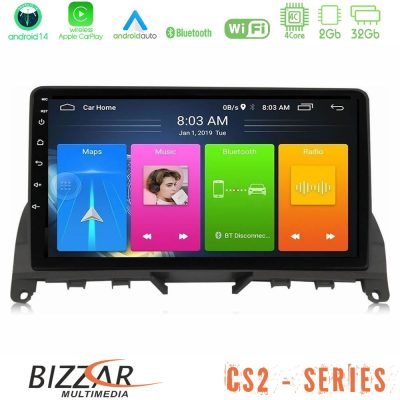 Bizzar CS2 Series 4Core Android14 2+32GB Mercedes C Class W204 Navigation Multimedia Tablet 9" Με Carplay & Android Auto (Σκούρο καφέ)