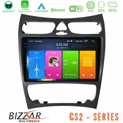 Bizzar CS2 Series 4Core Android14 2+32GB Mercedes CLK Class W209 2000-2004 Navigation Multimedia Tablet 9" Με Carplay & Android Auto