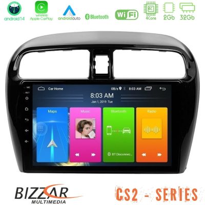 Bizzar CS2 Series 4Core Android14 2+32GB Mitsubishi Space Star 2013-2016 Navigation Multimedia Tablet 9" Με Carplay & Android Auto