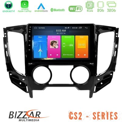 Bizzar CS2 Series 4Core Android14 2+32GB Mitsubishi L200 2016-> & Fiat Fullback (Manual A/C) Navigation Multimedia Tablet 9" Με Carplay & Android Auto