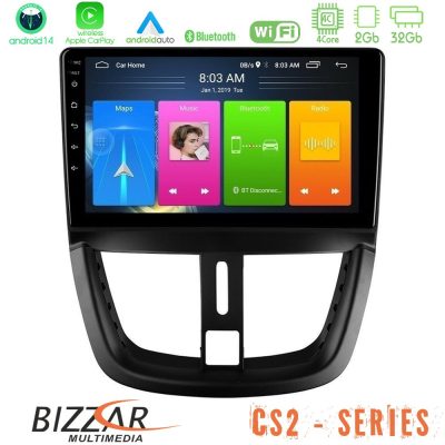 Bizzar CS2 Series 4Core Android14 2+32GB Peugeot 207 Navigation Multimedia Tablet 9" Με Carplay & Android Auto