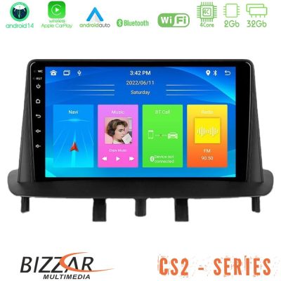 Bizzar CS2 Series 4Core Android14 2+32GB Renault Megane 3 2009-2013 Navigation Multimedia Tablet 9" Με Carplay & Android Auto