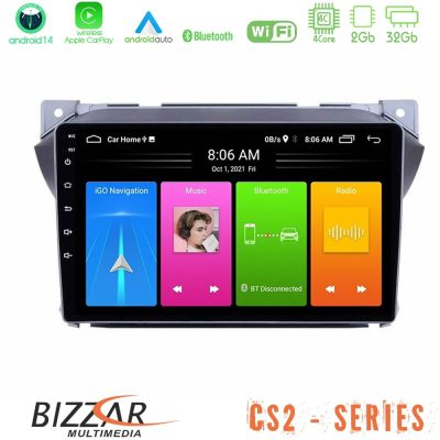 Bizzar CS2 Series 4Core Android14 2+32GB Suzuki Alto & Nissan Pixo Navigation Multimedia Tablet 9″ Με Carplay & Android Auto