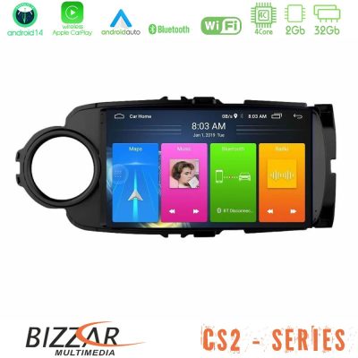 Bizzar CS2 Series 4Core Android14 2+32GB Toyota Yaris Navigation Multimedia Tablet 9" (Μαύρο Χρώμα) Με Carplay & Android Auto