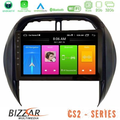 Bizzar CS2 Series 4Core Android14 2+32GB Toyota RAV4 2001-2005 (Auto A/C) Navigation Multimedia Tablet 9" Με Carplay & Android Auto