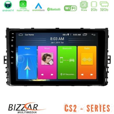 Bizzar CS2 Series 4Core Android14 2+32GB VW MQB 2017-> Navigation Multimedia Tablet 9" Με Carplay & Android Auto