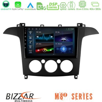 Bizzar M8² Series 8Core Android14 4+32GB  Ford S-Max 2006-2008 (manual A/C) Navigation Multimedia Tablet 9" Με Carplay & Android Auto