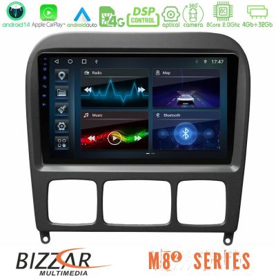 Bizzar M8² Series 8Core Android14 4+32GB  Mercedes S Class 1999-2004 (W220) Navigation Multimedia Tablet 9" Με Carplay & Android Auto