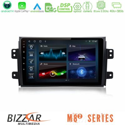 Bizzar M8² Series 8Core Android14 4+32GB  Suzuki SX4 2006-2014 Fiat Sedici 2006-2014 Navigation Multimedia Tablet 9" Με Carplay & Android Auto