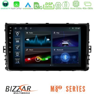 Bizzar M8² Series 8Core Android14 4+32GB  VW MQB 2017-> Navigation Multimedia Tablet 9" Με Carplay & Android Auto