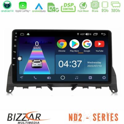 Bizzar ND2 Series 8Core Android14 2+32GB  Mercedes C Class W204 Navigation Multimedia Tablet 9" Με Carplay & Android Auto