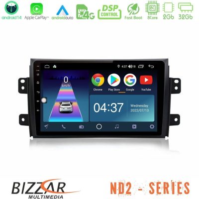Bizzar ND2 Series 8Core Android14 2+32GB  Suzuki SX4 2006-2014 Fiat Sedici 2006-2014 Navigation Multimedia Tablet 9" Με Carplay & Android Auto