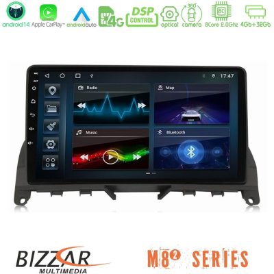 Bizzar M8² Series 8Core Android14 4+32GB  Mercedes C Class W204 Navigation Multimedia Tablet 9" Με Carplay & Android Auto (Σκούρο καφέ)