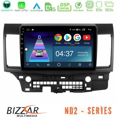 Bizzar ND2 Series 8Core Android14 2+32GB  Mitsubishi Lancer 2008 – 2015 Navigation Multimedia Tablet 10" Με Carplay & Android Auto