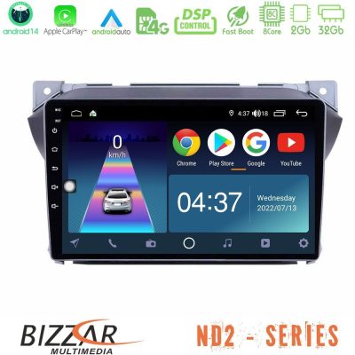 Bizzar ND2 Series 8Core Android14 2+32GB  Suzuki Alto & Nissan Pixo Navigation Multimedia Tablet 9″ Με Carplay & Android Auto