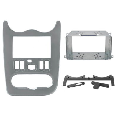 Πρόσοψη Kit 2DIN Dacia Duster, Logan, Sandero 2006>2012 με μεταλλική βάση & βάσεις στήριξης – Χρώμα Ανοιχτό Γκρι